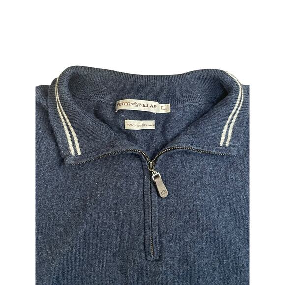 Peter Millar Golf‎ Sweater Vest Mens XL Cashmere Blend 1/4 Zip Navy Blue Preppy - Picture 2 of 5